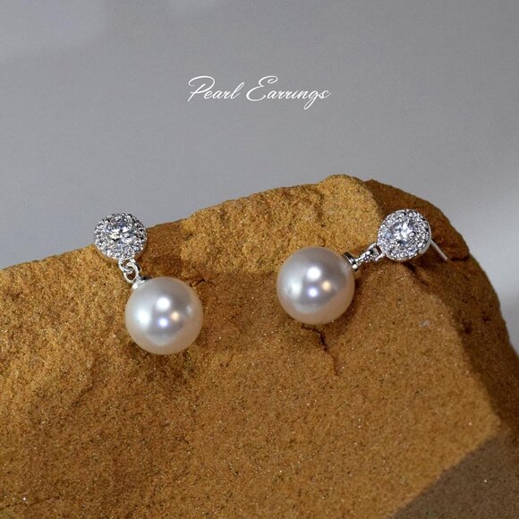 Pearl Drop Earrings Imitation Diamond Dangle Bridal Bridesmaid Jewelry - Picture 2 of 8